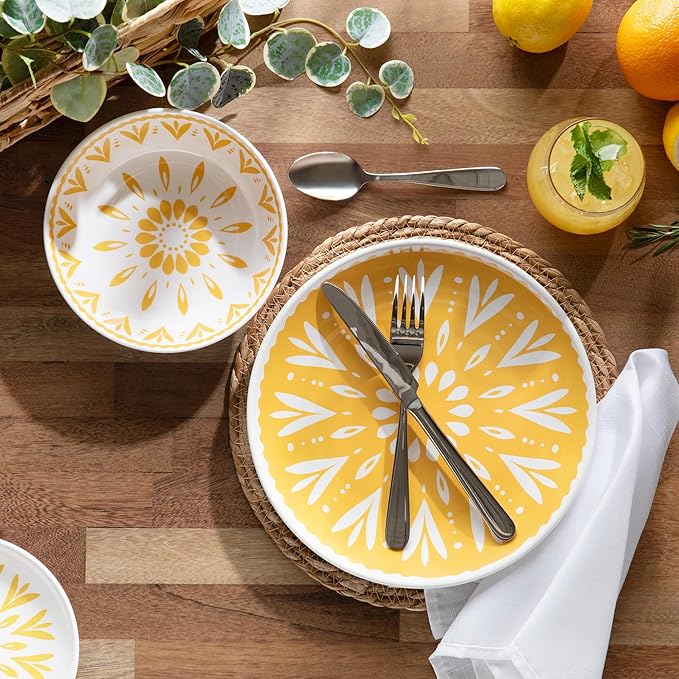 Larder &amp Vine 12-Piece Melamine Dinnerware Set: Durable Lightweight Break-Resistant Plates &amp Bowls – Stylish Non-Toxic Dishwasher Safe – Ideal for Everyday Use Indoor &amp Outdoor Dining
