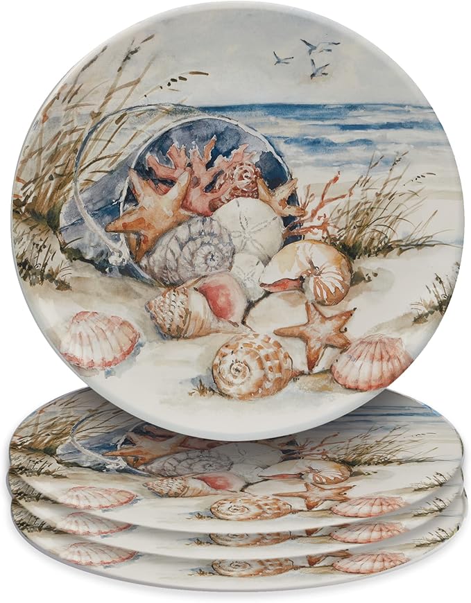 Coastal Landscape 16 Piece Ceramic Dinnerware Set – Service for 4 with Beach-Themed Dinner Plates Salad Plates Bowls &amp Mugs – Ocean-Inspired Tableware for Everyday or Coastal Entertaining