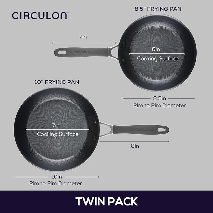 Circulon A1 Series with ScratchDefense Technology Nonstick Induction Frying Pans/Skillet Set 8.5 Inch and 10 Inch - Graphite Skillet Set (8.5 &amp 10)