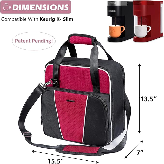 BAGSPRITE Travel Coffee Maker Bag for Keurig K-Slim Single Serve Coffee Brewer Carrying Case Portable Travel Coffee Maker Storage Case with Pockets for K-Cup Pods (Full Open Design Patent Pending)