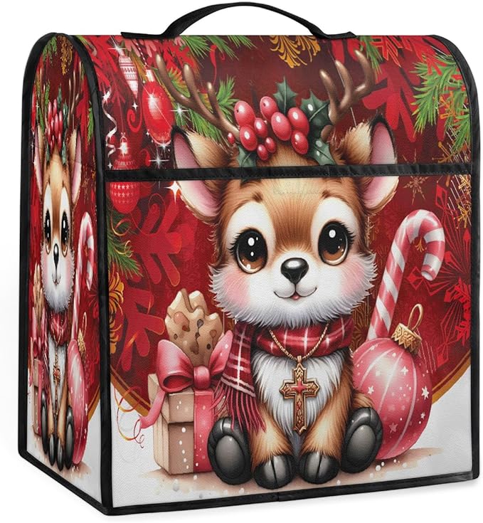 cfpolar Kitchen Aid Mixer Cover Compatible with 6-8 Quarts Christmas Elk Candy Canes Stand Mixer Cover Kitchen Aid Mixers Accessories Appliance Organizer Bag Dust Covers with Zipper Pocket
