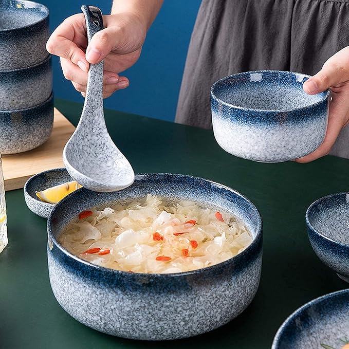 Stylish Dinner PlatesCeramics Dinner Sets 48 Pieces Blue Glaze Cereal Bowl and Steak Plate | Japanese-Style Porcelain Dinnerware Set for Family Gathering