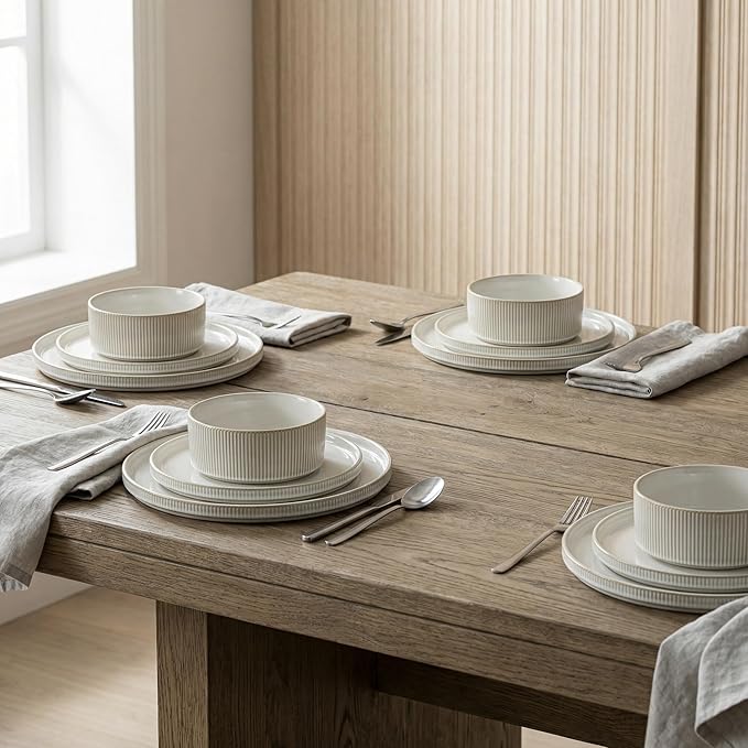 Ceramic Dinnerware Sets of 4 12 Pieces Plates and Bowls Sets for kitchen Oven Microwave and Dishwasher Safe