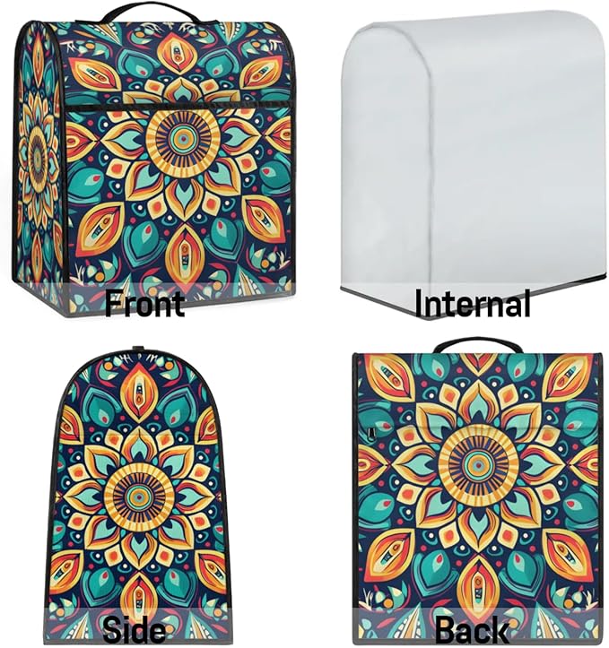 cfpolar Kitchen Aid Mixer Cover Compatible with 6-8 Quarts Mandala Colorful Flower Boho Stand Mixer Cover Kitchen Aid Mixers Accessories Appliance Organizer Bag Dust Covers with Zipper Pocket