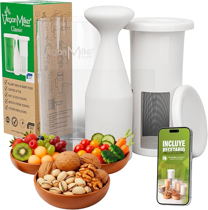 Vegan Milker by Chufamix kitchen tool to make Plant Milks (soy rice oats &amp nut milk maker) or Coffee (from whole beans). Made in Europe. Recipe E-Book