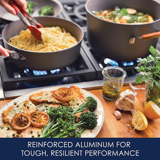 Rachael Ray Cucina Dishwasher Safe Hard Anodized Nonstick Cookware Pots and Pans Set 12 Piece Gray with Orange Handles