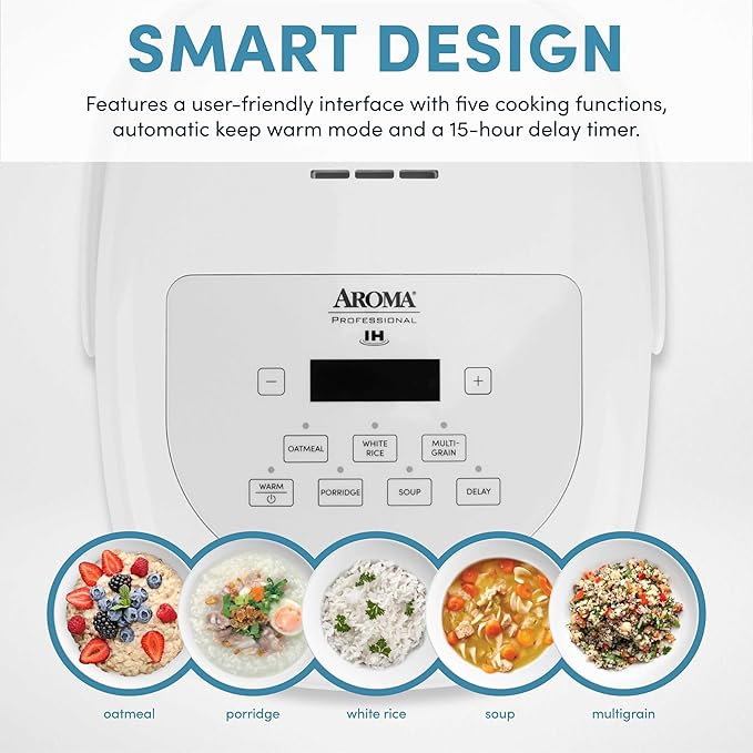 Aroma Housewares Professional 8-Cups (Cooked) / 2Qt. 360° Induction Rice Cooker &amp Multicooker (ARC-7604) White