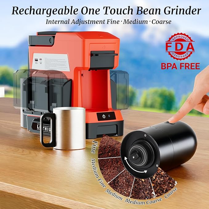 Cordless Coffee Maker for Milwaukee 18V Battery 3 Brewing Options Drip Coffee Maker with Coffee Grinder Portable Single Serve Coffee Makers for Camping Travel and Jobsite. (Tool Only)
