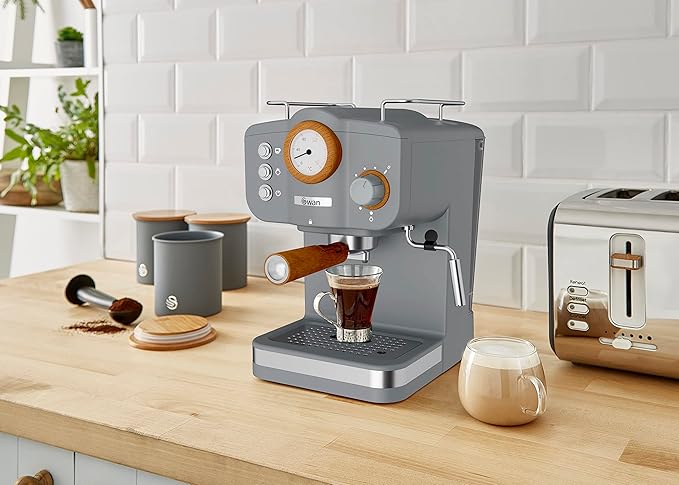 Salton Swan Nordic Espresso Machine with Milk Frother 1.2L Tank Matte Slate Grey