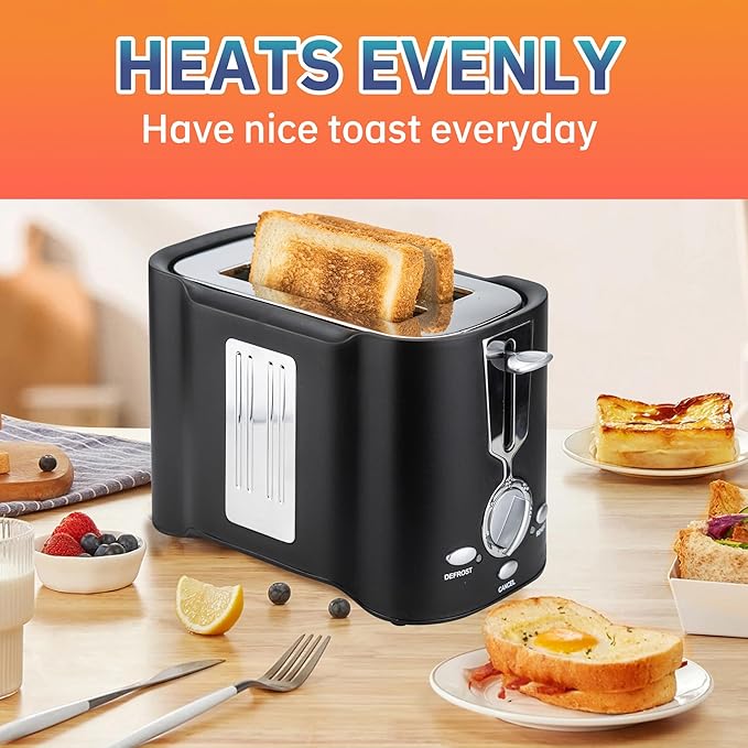 Mini toaster with defrost and cancel functions black compact design automatic power-off
