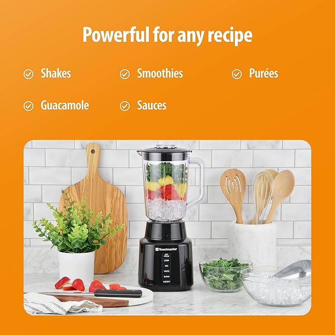 Toastmaster 5 Speed Blender with 48-oz Plastic Jar - Kitchen Blender with Stainless Steel Blades - For Fruit Smoothies &amp More - Multiple Speeds &amp Pour-Through Lid