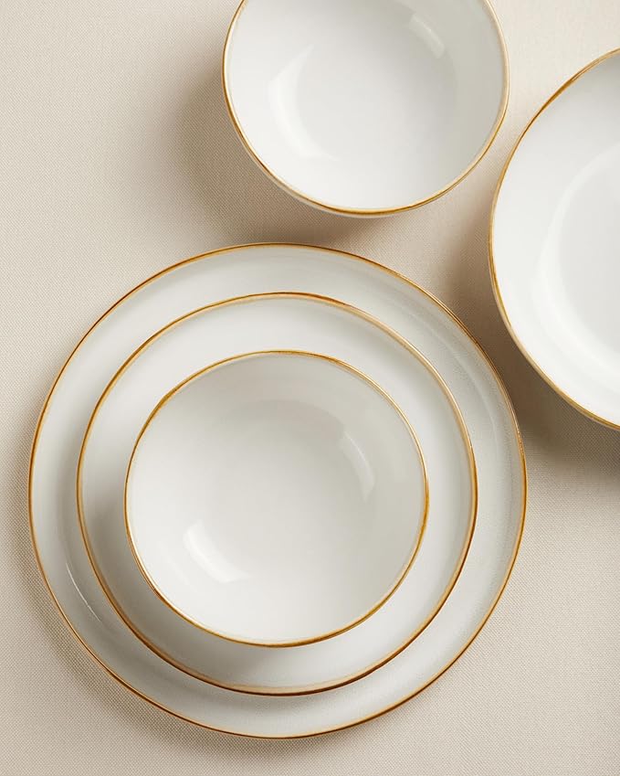 Extra Large Dinnerware Set for 12 36 Pieces Ceramic Plates and Bowls Set Kitchen Dish Set Microwave &amp Dishwasher Safe Dishware Ocean-Inspired Stoneware for Big Gatherings White