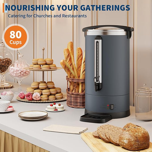 12L/80 Cups Coffee Urn-3.2 Gallon Double Wall Commercial Coffee Maker Large Capacity Hot Coffee Dispenser Stainless Steel Hot Water Urn Catering Buffet Parties Weddings Gathering Easy Clean