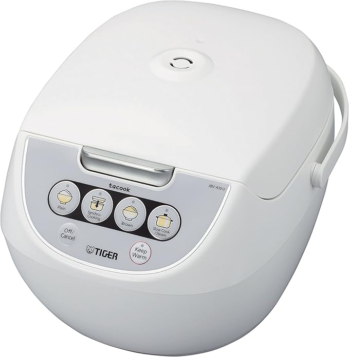 TIGER JBV-A10U 5.5-Cup (Uncooked) Micom Rice Cooker and Warmer with Tacook Food Steamer Cooking Tray Technology White
