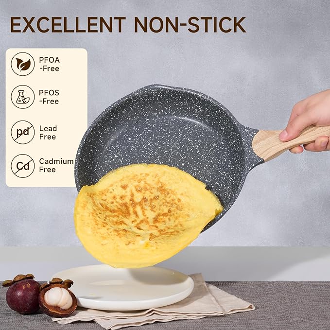 JEETEE Pots and Pans Set Non Stick 23pcs Healthy Kitchen Cookware Sets Induction Cooking Set W/Gray Frying Pans Saucepans Sauté &amp Griddle &amp Crepe Pan (PFOA PFAS Free)