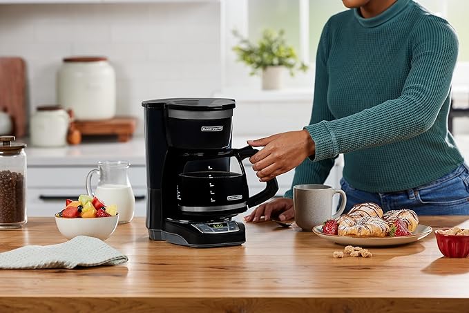 BLACK+DECKER 12-Cup Digital Coffee Maker Programmable Washable Basket Filter Sneak-A-Cup Auto Brew Water Window Keep Hot Plate Black