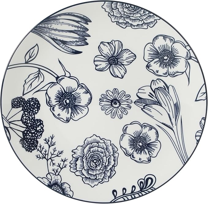 Gibson Home Westerly Court 16-Piece Dinnerware Set Blue Floral Stoneware Plates &amp Bowls Service for 4 Round Durable Everyday Dish Set