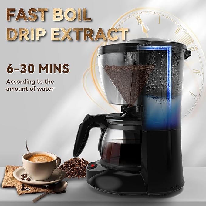 Portable Coffee Maker For Camping Compact Drip Coffee Maker Brewer Includes 22 oz Glass Carafe Reusable Powder Filter Black12V Socket