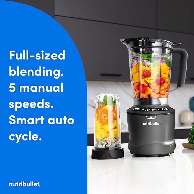 nutribullet® SmartSense Blender Combo 1400W 64oz Pitcher 32oz &amp 24oz Cups 5-Speed Smoothies Ice and Frozen Fruit Nut Milk Soup Gunmetal Gray NBF50700