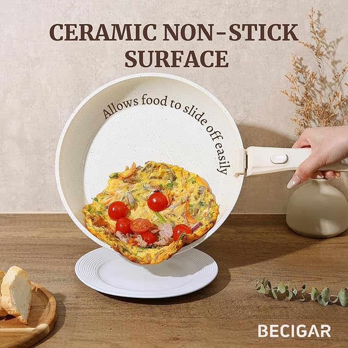 8pcs Ceramic Pots and Pans Set Non Stick Cookware Set Detachable Handle Cookware Induction Kitchen Cooking Set with Removable HandleOven Safe Induction Fast Stackable Cookware Set