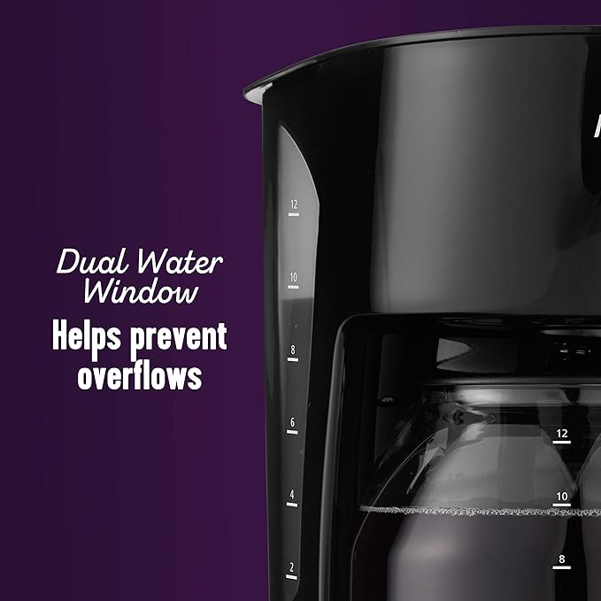 Mr. Coffee Black Coffee Maker 12 Cups with Auto Pause and Glass Carafe Perfect for Home and Office Use