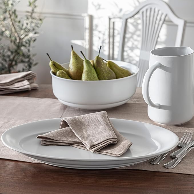 over&ampback Rim Stoneware Serving Platter - Elegant 1-Piece Oval Serving Platter to Complete Your Kitchen Set - 16 L x 10.8 W Semi-Matte White