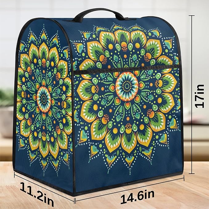 cfpolar Kitchen Aid Mixer Cover Compatible with 6-8 Quarts Ethnic Teal Mandala Green Stand Mixer Cover Kitchen Aid Mixers Accessories Appliance Organizer Bag Dust Covers with Zipper Pocket