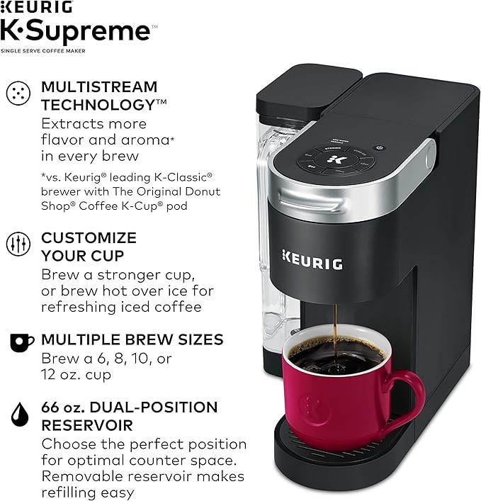 Keurig® K-Supreme Single Serve K-Cup Pod Coffee Maker MultiStream Technology Black &amp Brewer Maintenance Kit Includes Descaling Solution Water Filter Cartridges &amp Rinse Pods