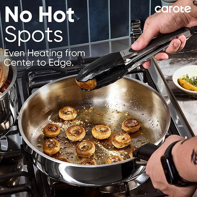 CAROTE 18pcs Stainless Steel Cookware Set with Detachable Handle Nonstick Pots and Pans Set Induction Kitchen Cookware Sets with Removable Handle RV Cookware Set Oven Safe Camping Cookware Black