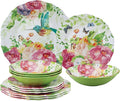 UPware 12 Piece Rose Garden Melamine Dinnerware Sets Outdoor Dishes Set Plates and Bowls Sets Service for 4 Multicolor