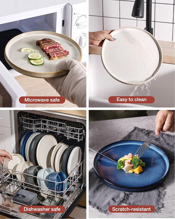 Famiware Star Dinnerware Set with Plates and Bowls Service for 6 (24-Piece) Stoneware Kitchen Dishes Dinner Sets - Cappuccino White