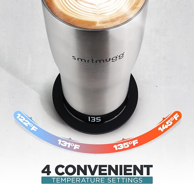 X Heated Coffee Mug 19 oz. 8 Hour Battery Life Self-Heating Adjustable Temp Controlled LCD Screen Includes Cover with Magnetic Slider (Black) (Stainless Steel)