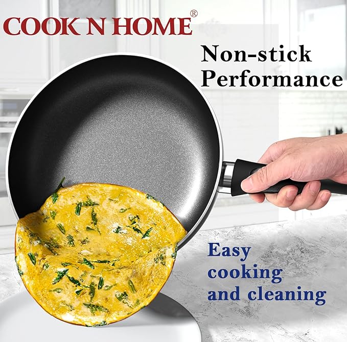 Cook N Home Basics Nonstick Frying Pan Set 8/9.5/11-Inch 3-Piece Non Stick Saute Fry Pan Skillet Set Black