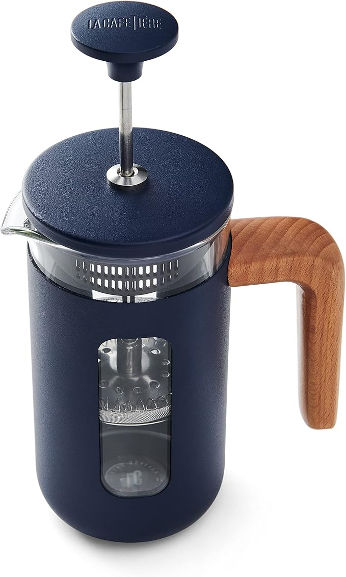 La Cafetière Pisa Cafetière 3-Cup/35ml Heat-Resistant Borosilicate Glass and Stainless Steel with Easy-Grip Plunger Small French Press Coffee Maker for Loose Tea and Ground Coffee Navy