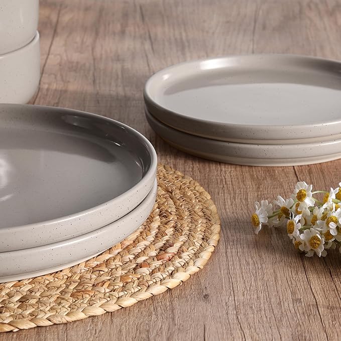 HaWare Dinnerware Sets 16-Piece Stoneware Plates and Bowls Set for 4 Ceramic Dish Set for Home Restaurant Chip and Scratch Resistant Microwave and Dishwasher Safe Speckled Cream Coffee