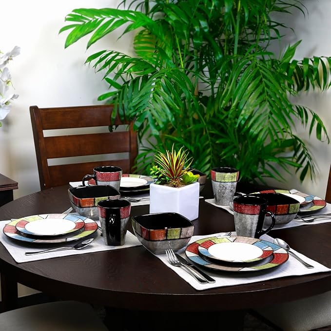 Elama's Country Cottage16 Piece Stoneware Dinnerware Set