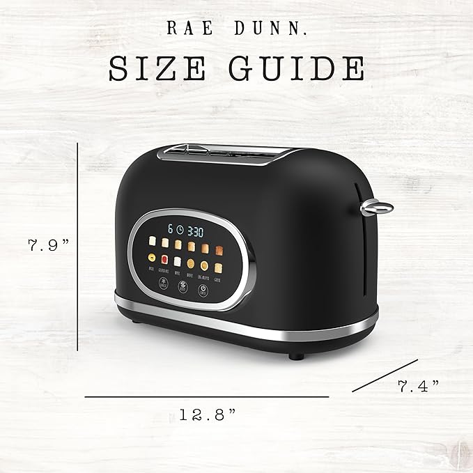 Rae Dunn Retro Digital Electric Toaster 2 Slice Stainless Steel Toaster With Touchscreen Countdown Timer 6 Shade Settings Wide Slots High Lift Lever Bagel Defrost &amp Reheat Digital Black