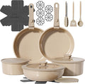 23 Pcs Pots and Pans Set Non Stick Ceramic Cookware Set Non Toxic with Detachable Handles Healthy Induction Cookware Oven Safe RV Kitchen Set PFAS PFOA &amp PTFE Free Taupe