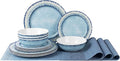 AELS Melamine Dinnerware Set of 12 Pcs Dinner Dishes Set with 4 Placemats for Indoor and Outdoor Use Dishwasher Safe Lightweight Unbreakable BPA Free Light Blue