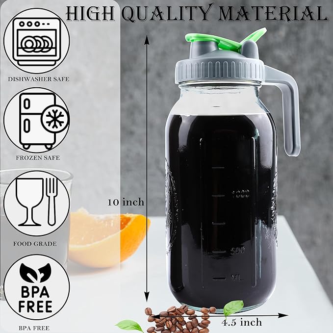 Cold Brew Coffee Maker 64 Oz Mason Jar Iced Tea Pitcher With Strainer 2 Set Half Gallon Glass Pitcher With Spout Lid 2 Quar Water Jug For Fridge Beverage Sun Tea Hot Cold Brew Lemonade Juice