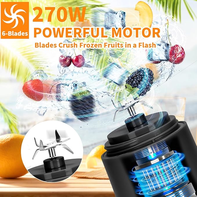 Portable BlenderPersonal Size Blender for Shakes and Smoothies with 6 Blades20 Oz Mini fresh juicer Blender Cup USB rechargeable with Travel Lid for HomeOffice &amp Gym (Diamond Black)