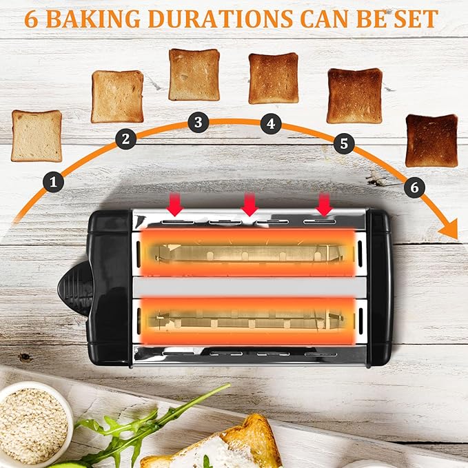 2 Slice Toaster Stainless Steel 2 Slot Toaste with 6 Browning Levels and Pause Button Breakfast Toaster Even Heating for Toast Crumpets Small Breads 9.6x15.4x4.5in