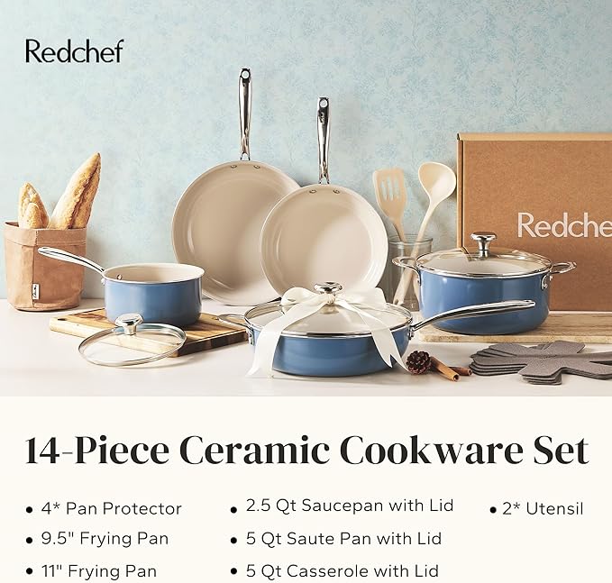 Redchef Ceramic Nonstick Cookware Set14pcs Pots and Pans Set Non StickInduction Cookware with Stainless Steel HandleNon Toxic Kitchen Cooking SetDishwasher &amp Oven SafePFAS PFOA &amp PTFE Fre