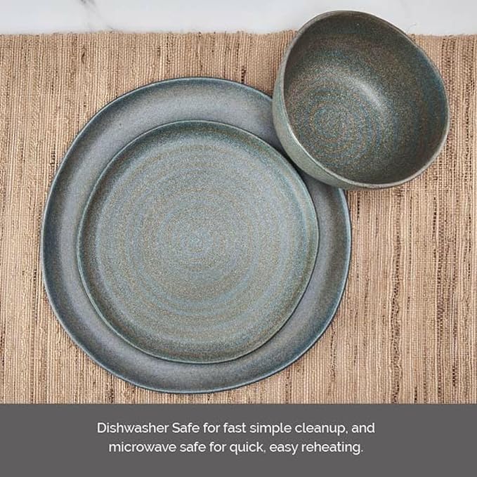 Mikasa Benson 12 Piece Stoneware Dinnerware Set Service for 4 Plate and Bowl Modern with Organic Freeform Shape for Everyday Dining Blue