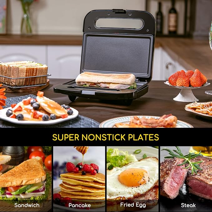 Aigostar Sandwich Maker Non-Stick Panini Press Sandwich Maker Breakfast Grilled Cheese Maker Stainless Steel Tostadora de Pan Toaster 4 Slice Wide Slot Toasters with Bagel Reheat Cancel