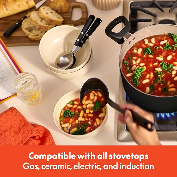 bella 12 Piece Cookware Set with EverGood™ Ceramic Nonstick Coating Dishwasher &amp Oven Safe All Stovetops Compatible Tempered Glass Lids and Cool Touch Handles Black