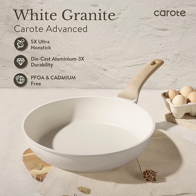 CAROTE ICE 35pcs Pots and Pans Set Nonstick Cookware Sets White Granite Induction Cookware with Kitchen Knife Set