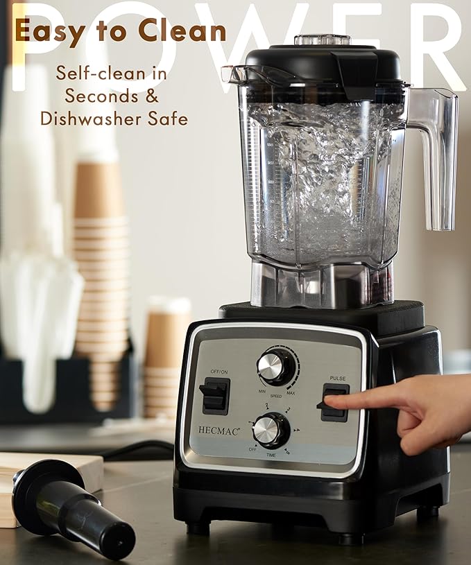 HECMAC 3-Peak HP Blender - 2200W Max/1400W Rated 68oz BPA-Free Pitcher Easy to Use Self-Clean Tamper - Smoothies Ice Crush Frozen Drinks Food Prep - Home &amp Commercial 110V