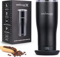 X Heated Coffee Mug 19 oz. 8 Hour Battery Life Self-Heating Adjustable Temp Controlled LCD Screen One Button Temperature Adjustment Includes Cover with Magnetic Slider (Black) (Black)