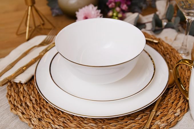 Bone China Dinnerware Set for 4 16 Pc Round Dinner Set with Mugs - Porcelain and Microwave Safe - KOKEN